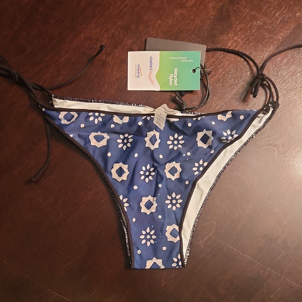 Vanessa Mooney Blue Patterned Bikini Bottom Small Size